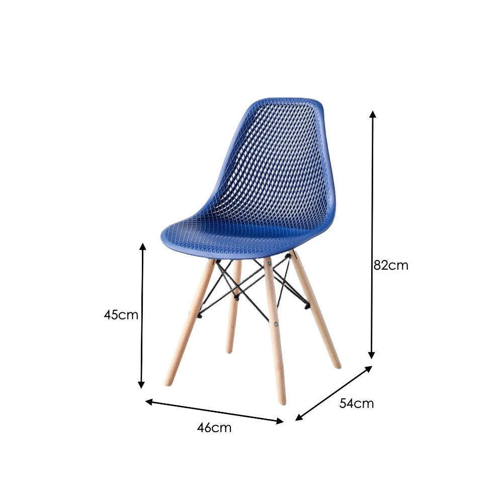 Silla Aira, Color Azul, con Espaldar y Patas en Madera, vista en perspectiva
