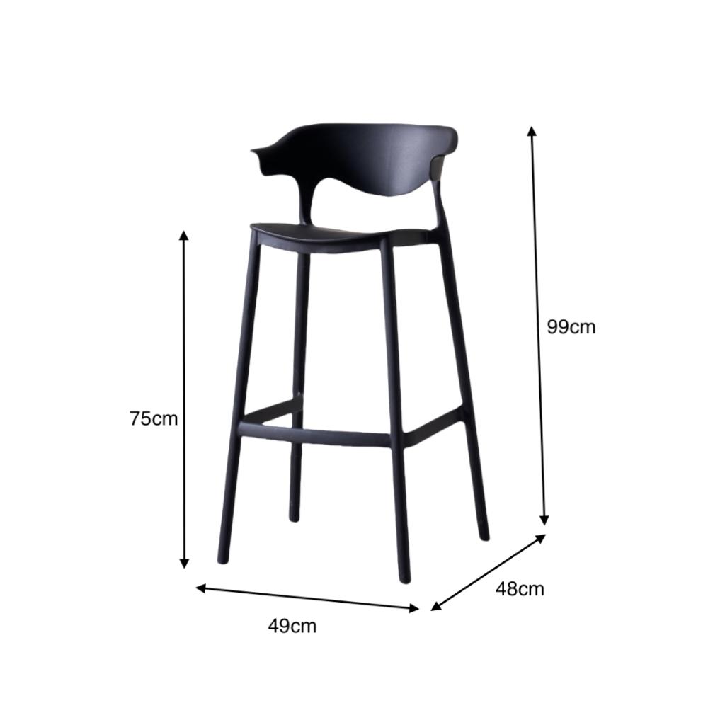 Set de 4 Sillas para Bar Elena, Color Negro, Diseño Moderno, vista lateral