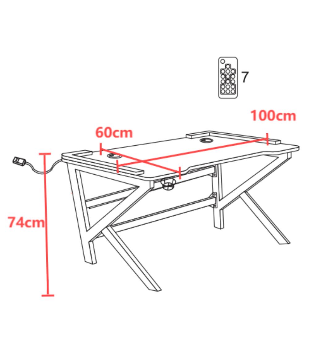 Escritorio gamer Galactic negro con luz LED y estructura metálica, 100 cm - medidas