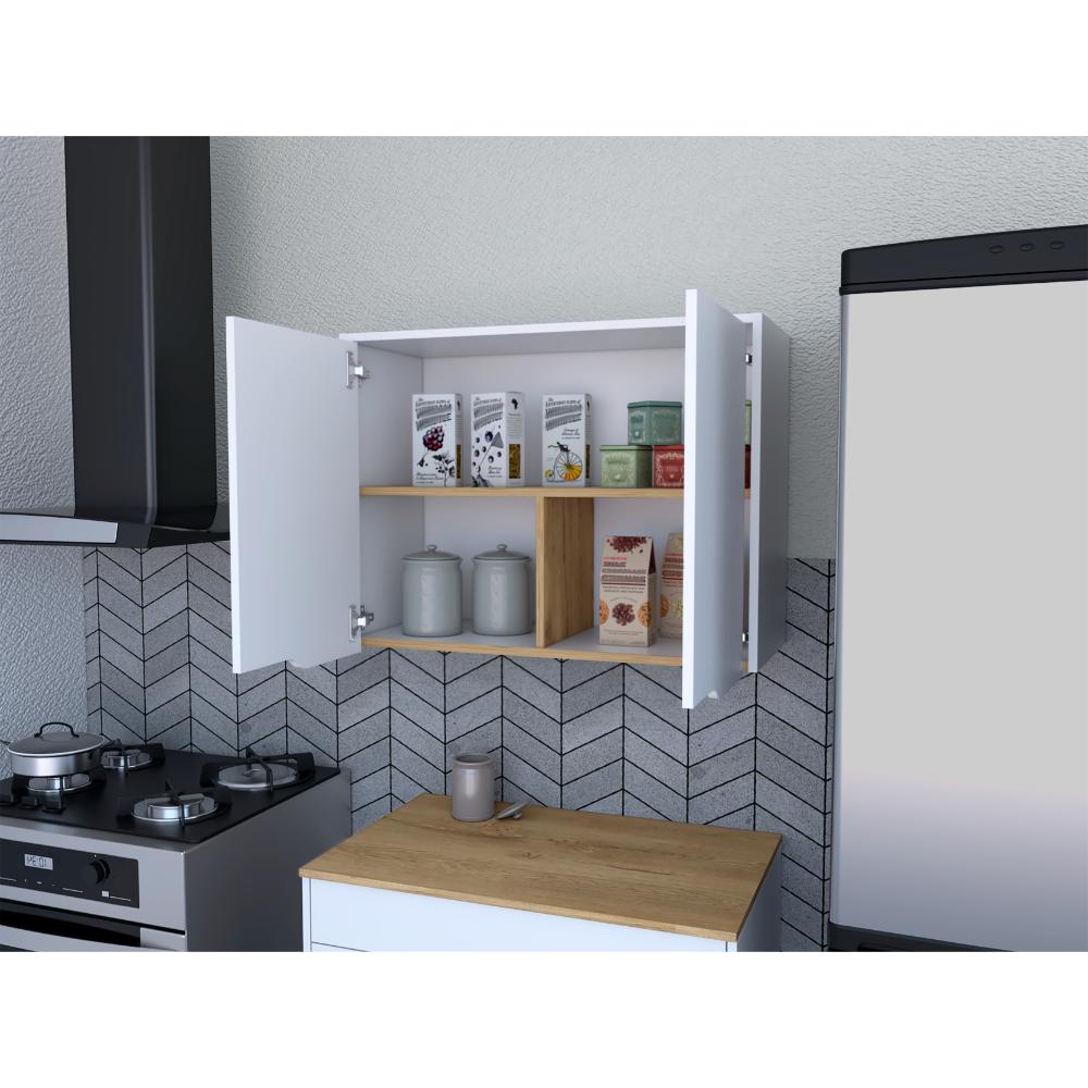 Gabinete Superior Soler, Blanco y Macadamia, con dos puertas y facil instalación 80