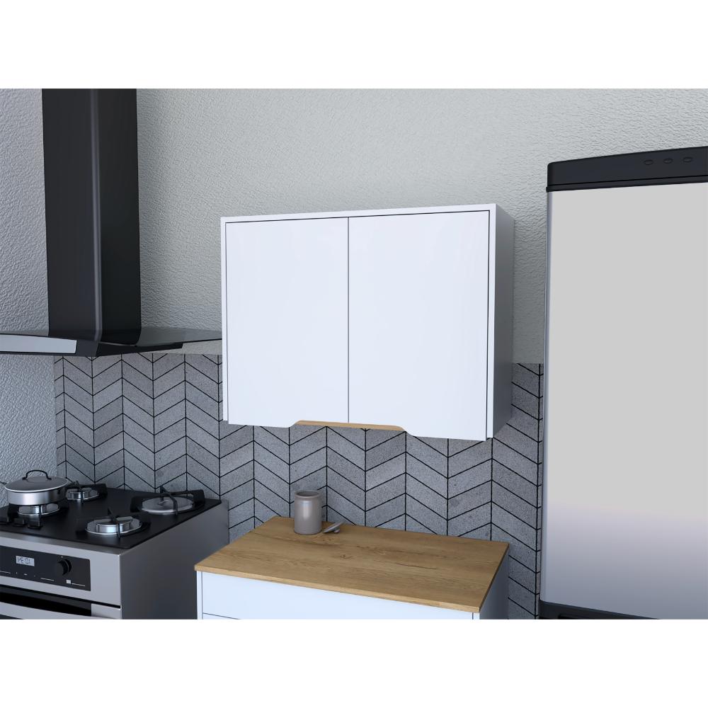 Gabinete Superior Soler, Blanco y Macadamia, con dos puertas y facil instalación 80