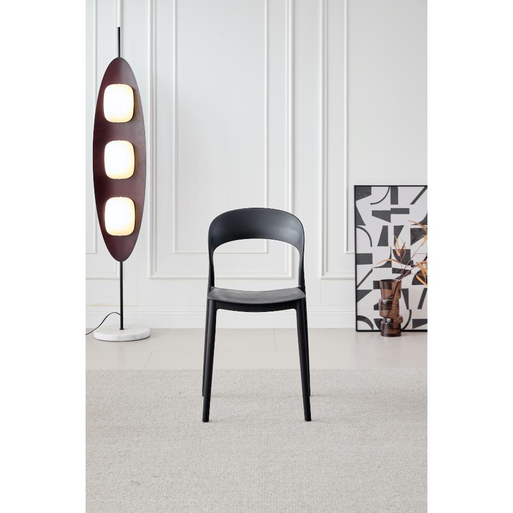 Silla Patrick negra en polipropileno con espaldar, vista lateral