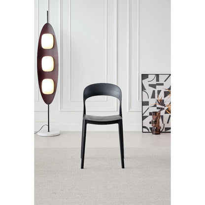 Silla Patrick negra en polipropileno con espaldar, vista lateral
