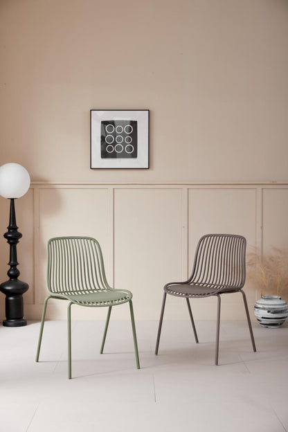 Set de 6 Sillas Barcelona, Color Beige, con Espaldar en Líneas Diseño Moderno