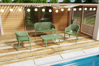 Juego de sala exterior Amalfi verde olivo: mesa de centro, 2 sillas y banco – vista 2