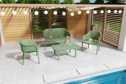 Juego de sala exterior Amalfi verde olivo: mesa de centro, 2 sillas y banco – vista 21