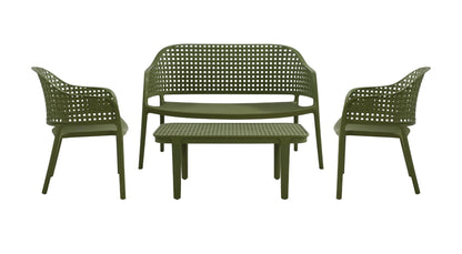 Juego de sala exterior Amalfi verde olivo: mesa de centro, 2 sillas y banco – vista 5