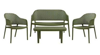Juego de sala exterior Amalfi verde olivo: mesa de centro, 2 sillas y banco – vista 4