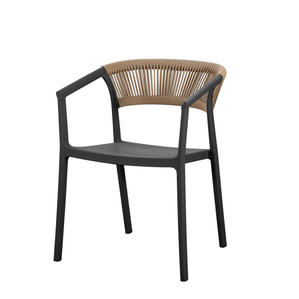 Silla Balí, Negro, con Espaldar en Cuerdas y Diseño Moderno
