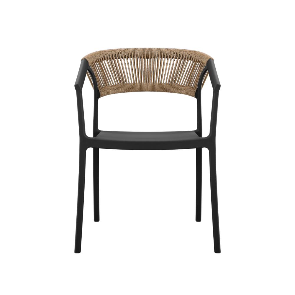 Set de 4 Sillas Balí, Negro y Café Oscuro, con Espaldar en Cuerdas y Diseño Moderno