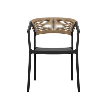 Set de 4 Sillas Balí, Negro y Café Oscuro, con Espaldar en Cuerdas y Diseño Moderno
