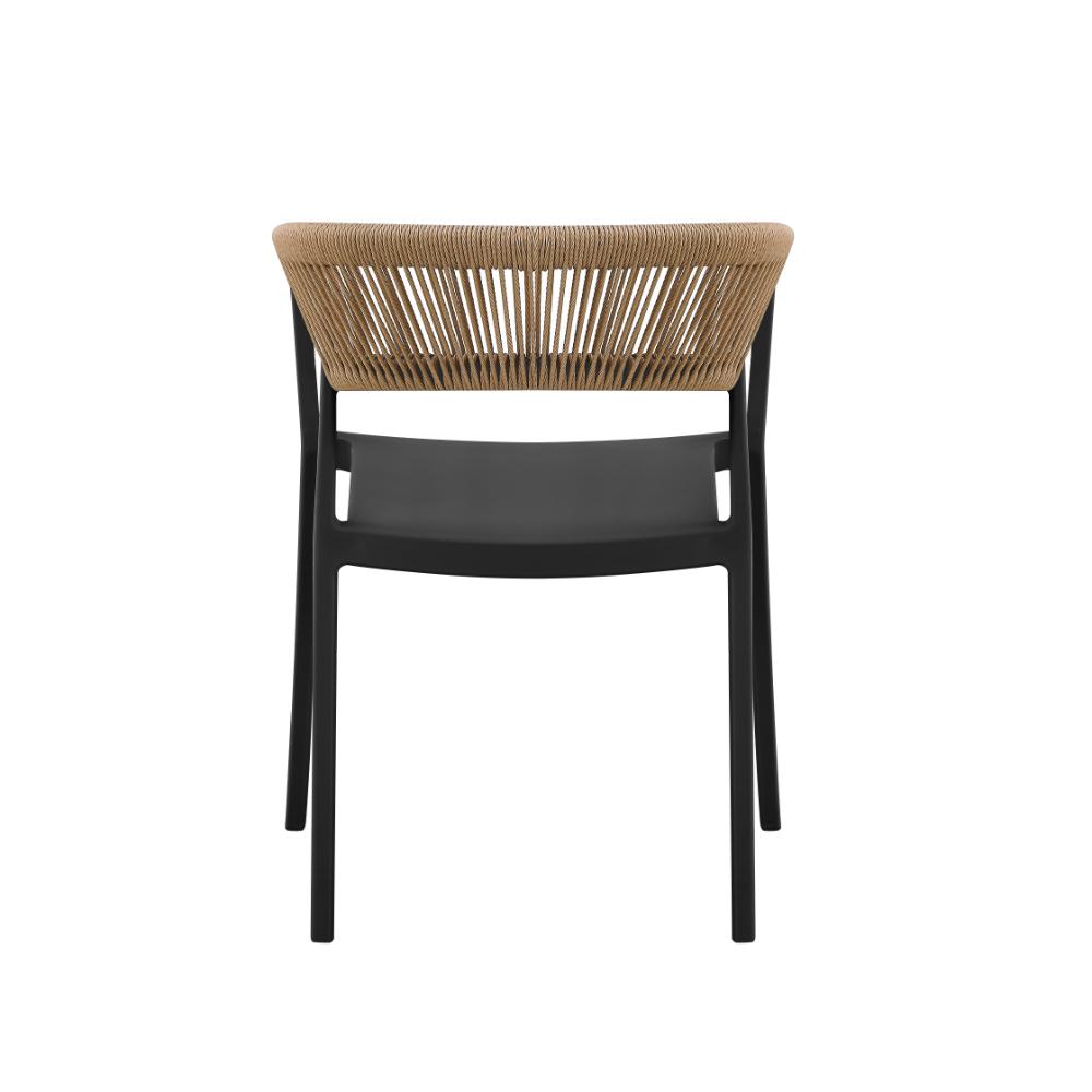 Set de 4 Sillas Balí, Negro y Café Oscuro, con Espaldar en Cuerdas y Diseño Moderno