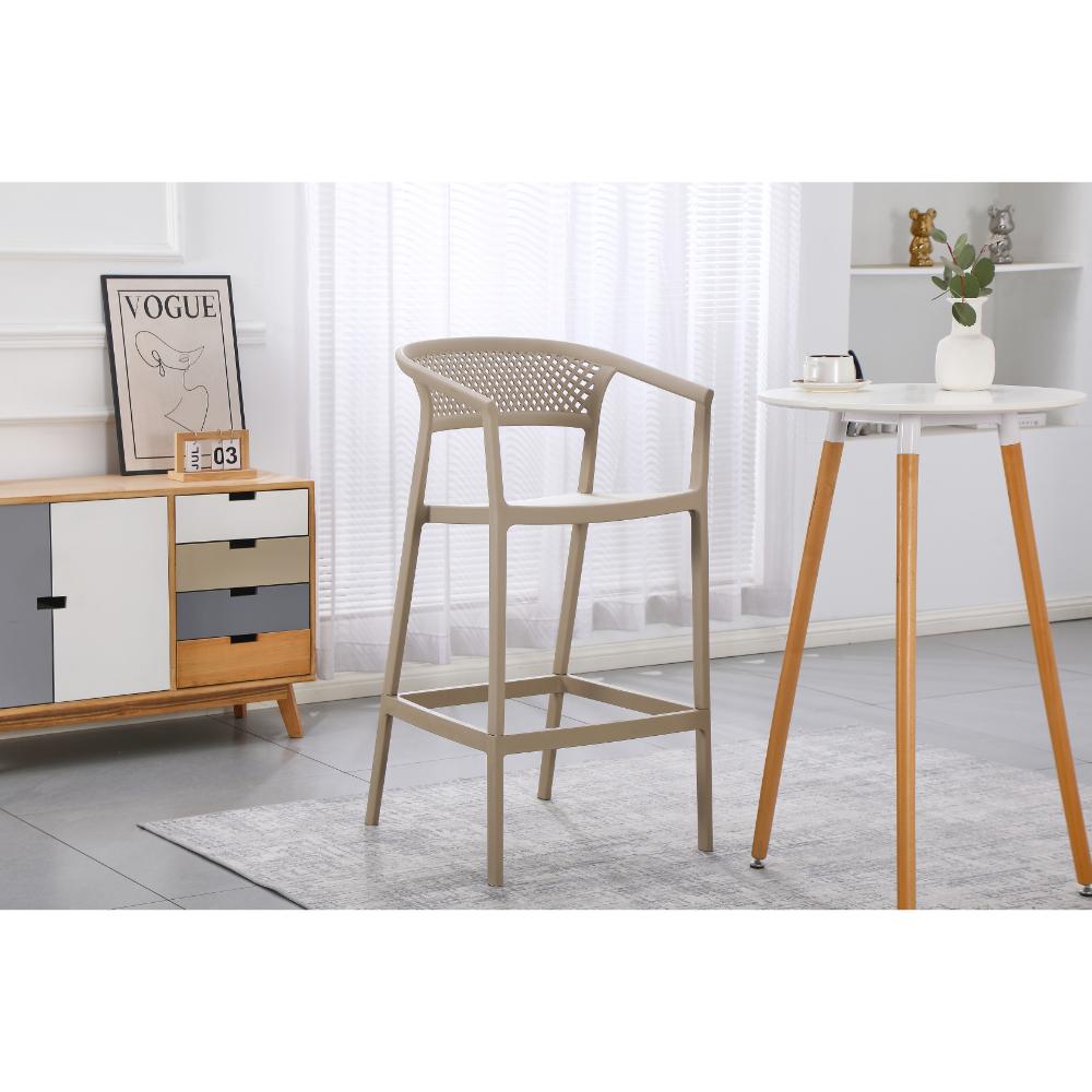 Silla para Bar Salvador, Taupe, con Reposa Pies Doble Proposito, vista lateral