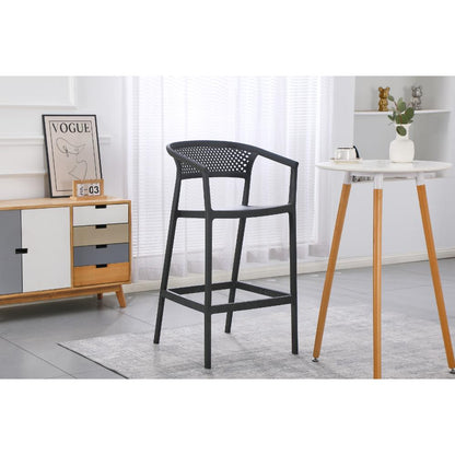 Silla para Bar Salvador, Negro, con Reposa Pies Doble Proposito, vista lateral