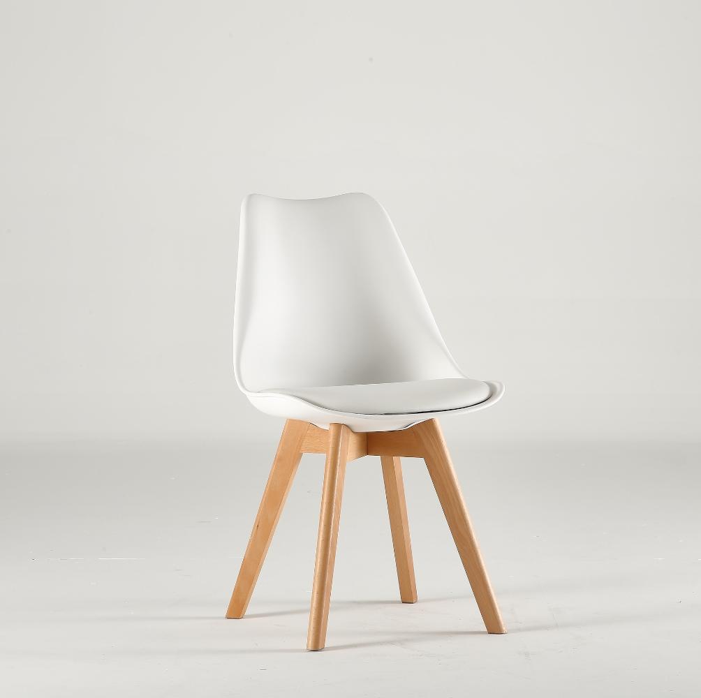 Set de 4 Sillas Fyn, Blanco, Diseño Minimalista con Espaldar, Cojín y Patas de Madera, vista lateral
