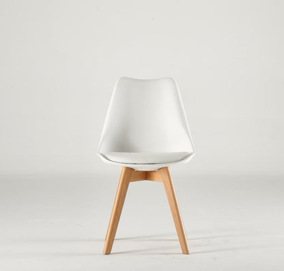 Set de 4 Sillas Fyn, Blanco, Diseño Minimalista con Espaldar, Cojín y Patas de Madera, detalle