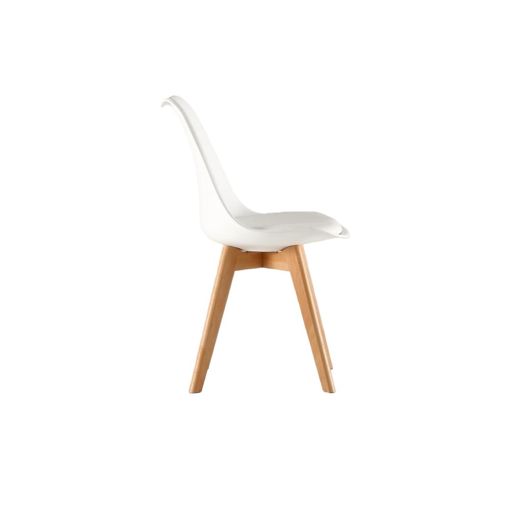 Set de 4 Sillas Fyn, Blanco, Diseño Minimalista con Espaldar, Cojín y Patas de Madera, abierto