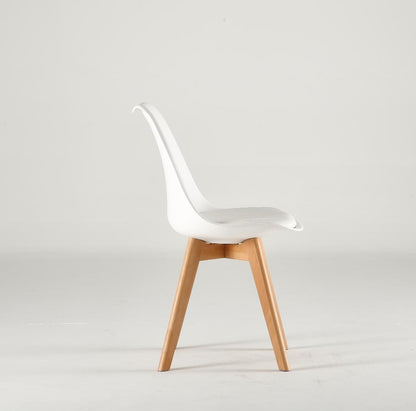 Set de 4 Sillas Fyn, Blanco, Diseño Minimalista con Espaldar, Cojín y Patas de Madera, vista posteri