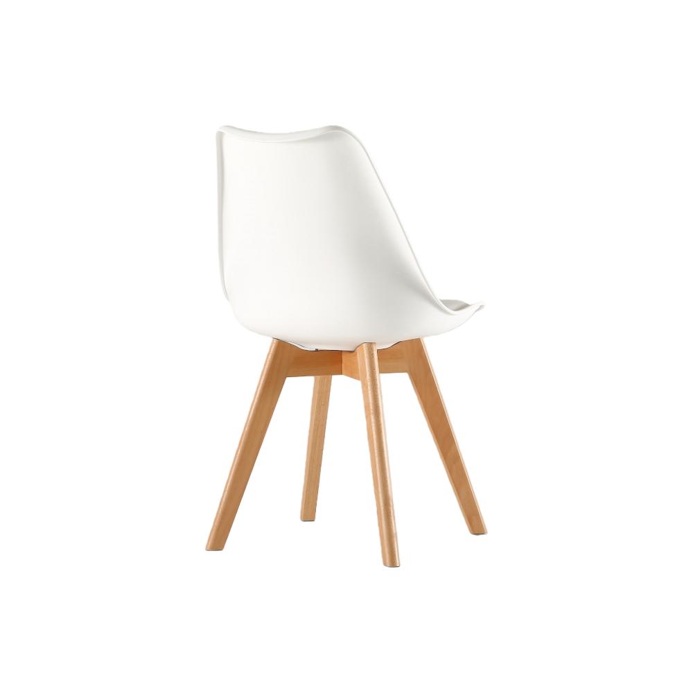 Set de 4 Sillas Fyn, Blanco, Diseño Minimalista con Espaldar, Cojín y Patas de Madera, detalle inter