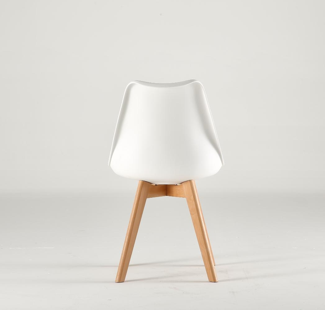Set de 4 Sillas Fyn, Blanco, Diseño Minimalista con Espaldar, Cojín y Patas de Madera, medidas