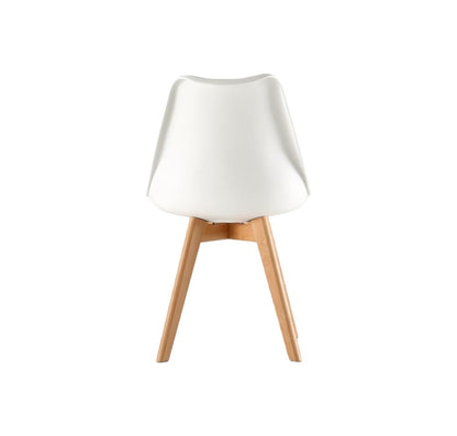 Set de 4 Sillas Fyn, Blanco, Diseño Minimalista con Espaldar, Cojín y Patas de Madera, vista en pers