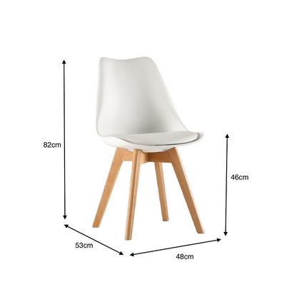 Set de 4 Sillas Fyn, Blanco, Diseño Minimalista con Espaldar, Cojín y Patas de Madera, detalle de pa