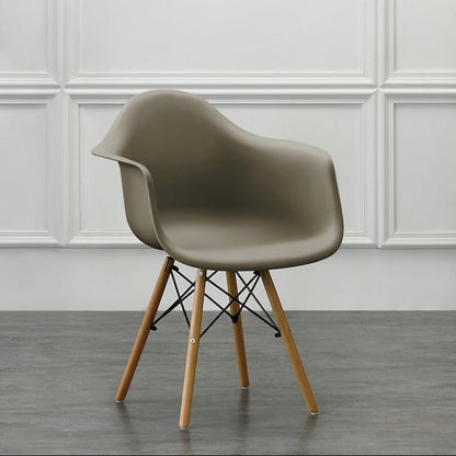 Silla Eymos , Color Taupe, con Espaldar y Patas en Madera