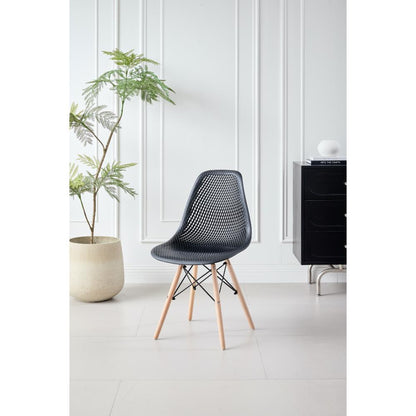 Silla Aira, Color Negro, con Espaldar y Patas en Madera, vista frontal