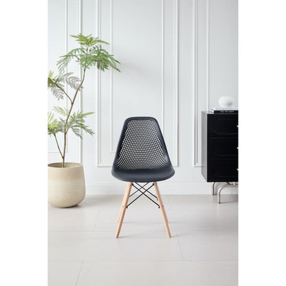 Silla Aira, Color Negro, con Espaldar y Patas en Madera, vista lateral