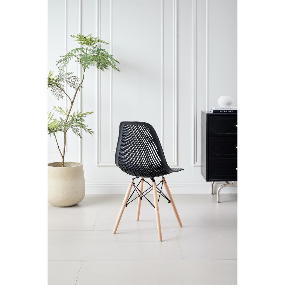 Silla Aira, Color Negro, con Espaldar y Patas en Madera, vista posterior