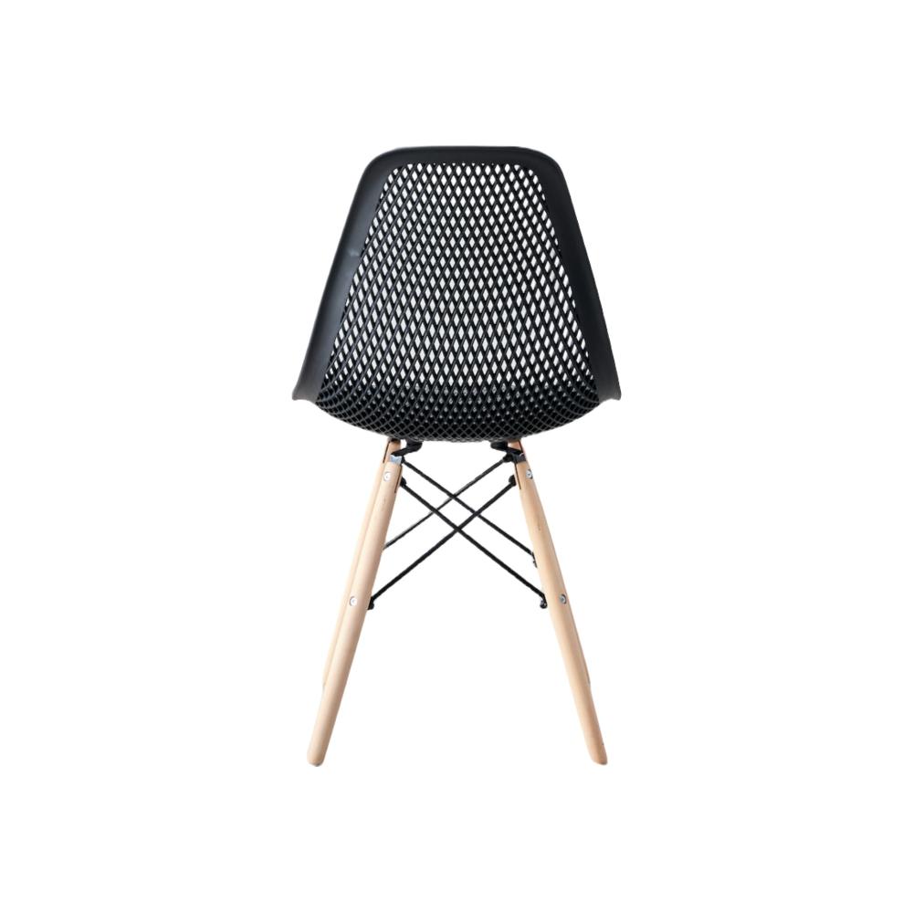 Silla Aira, Color Negro, con Espaldar y Patas en Madera, detalle interior