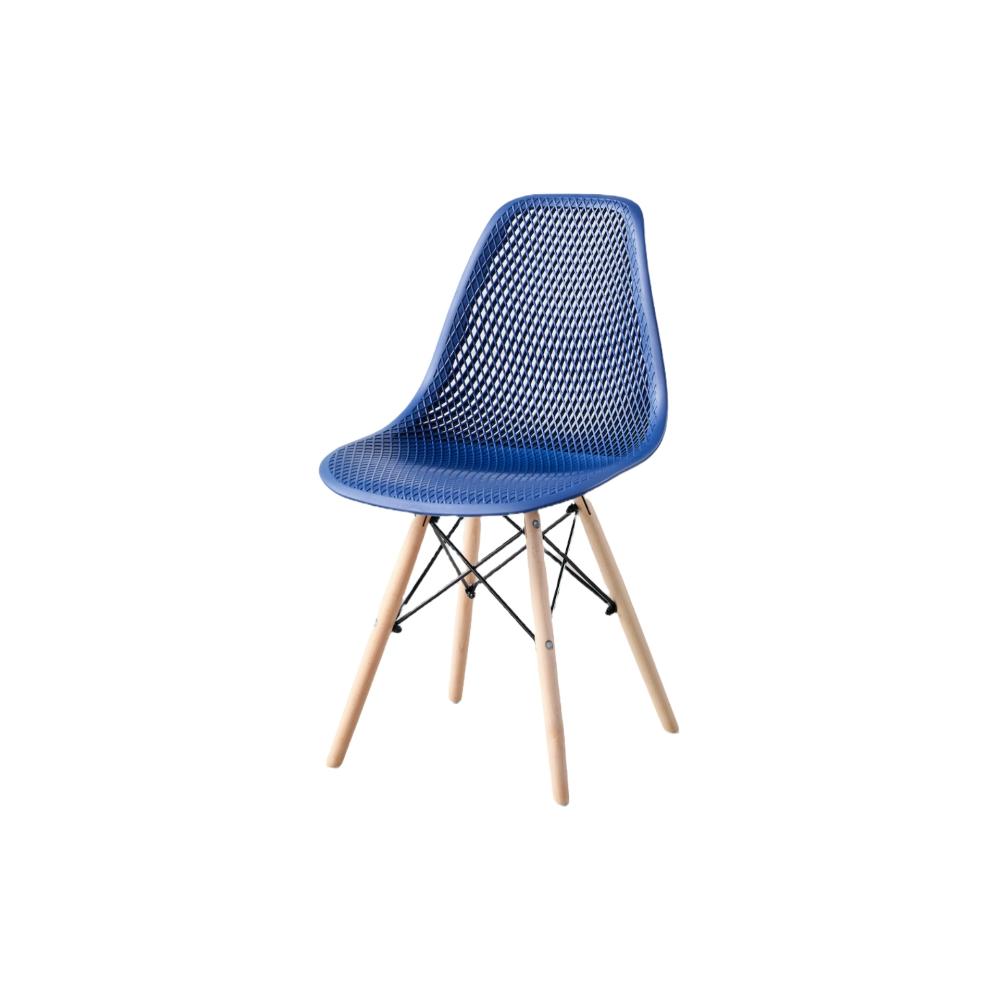 Silla Aira, Color Azul, con Espaldar y Patas en Madera, medidas