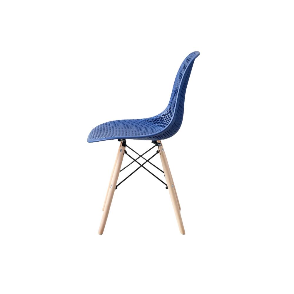Silla Aira, Color Azul, con Espaldar y Patas en Madera, vista superior