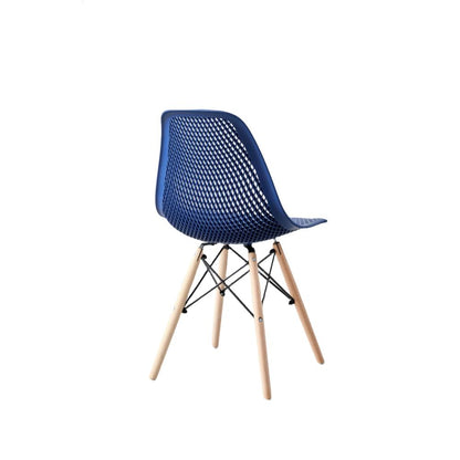 Silla Aira, Color Azul, con Espaldar y Patas en Madera, abierto