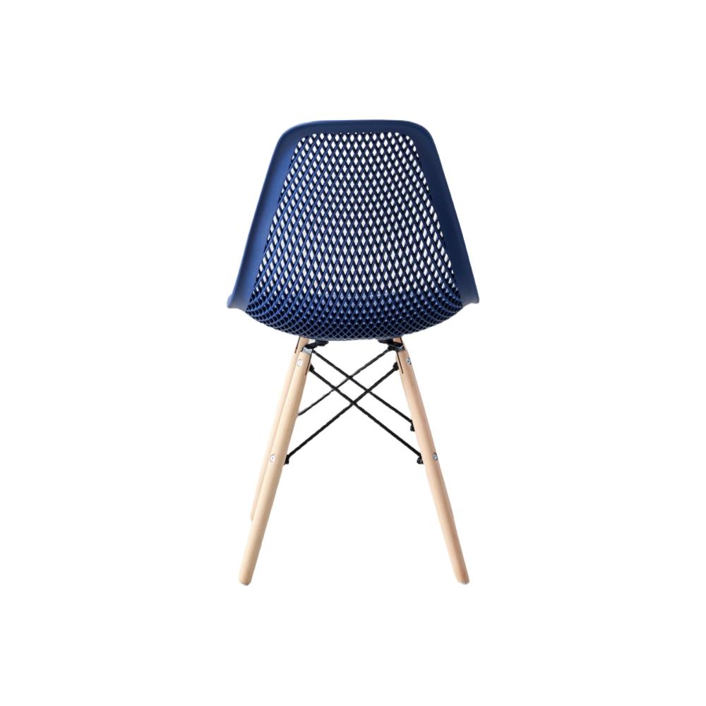 Silla Aira, Color Azul, con Espaldar y Patas en Madera, detalle interior