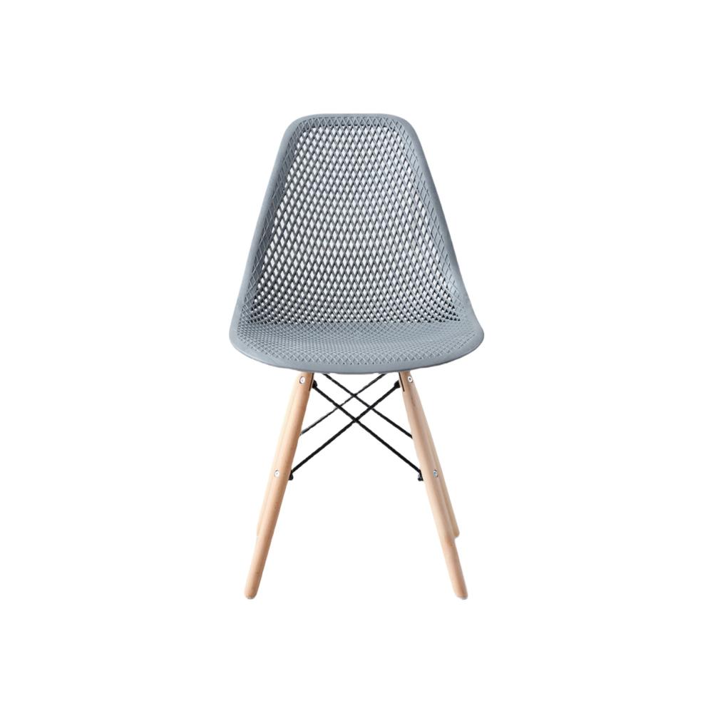 Silla Aira, Color Gris Oscuro, con Espaldar y Patas en Madera, detalle de acabado