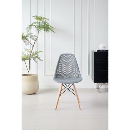 Silla Aira, Color Gris Oscuro, con Espaldar y Patas en Madera, vista lateral