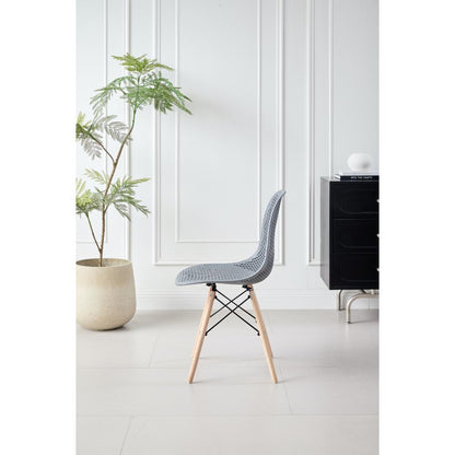 Silla Aira, Color Gris Oscuro, con Espaldar y Patas en Madera, detalle