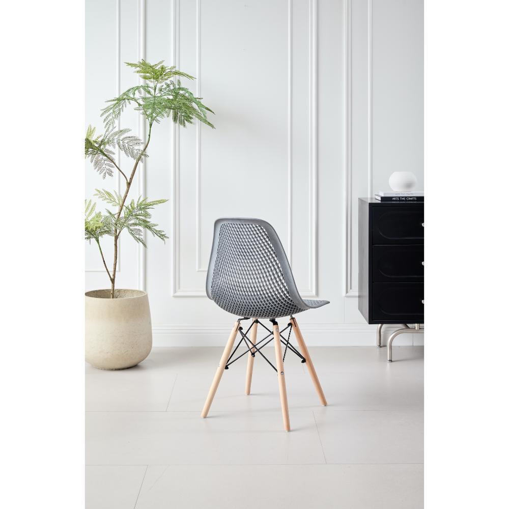 Silla Aira, Color Gris Oscuro, con Espaldar y Patas en Madera, vista posterior