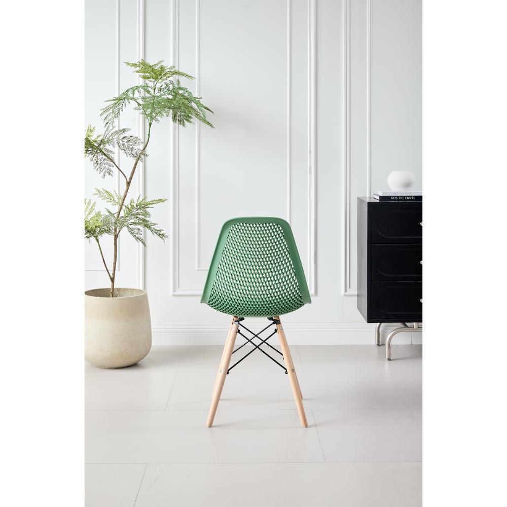 Set de 2 Sillas Aira, Color Verde Oliva, con Espaldar y Patas en Madera