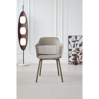 Silla Max taupe con cojín y espaldar en rejilla, vista frontal