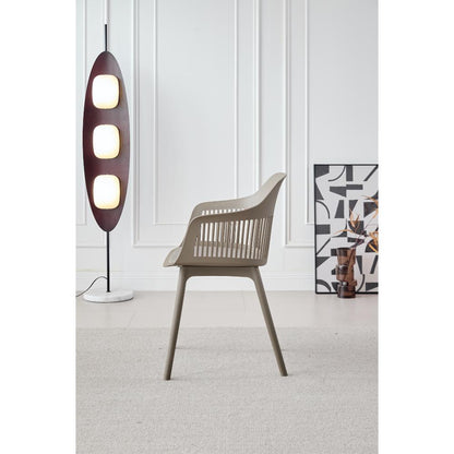 Silla Max taupe con cojín y espaldar en rejilla, vista lateral