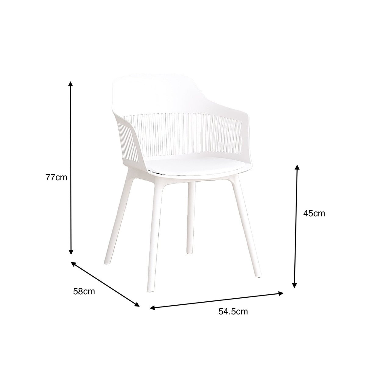 Silla con Cojín Max, Color Blanco, con Espaldar en Rejilla, vista en perspectiva