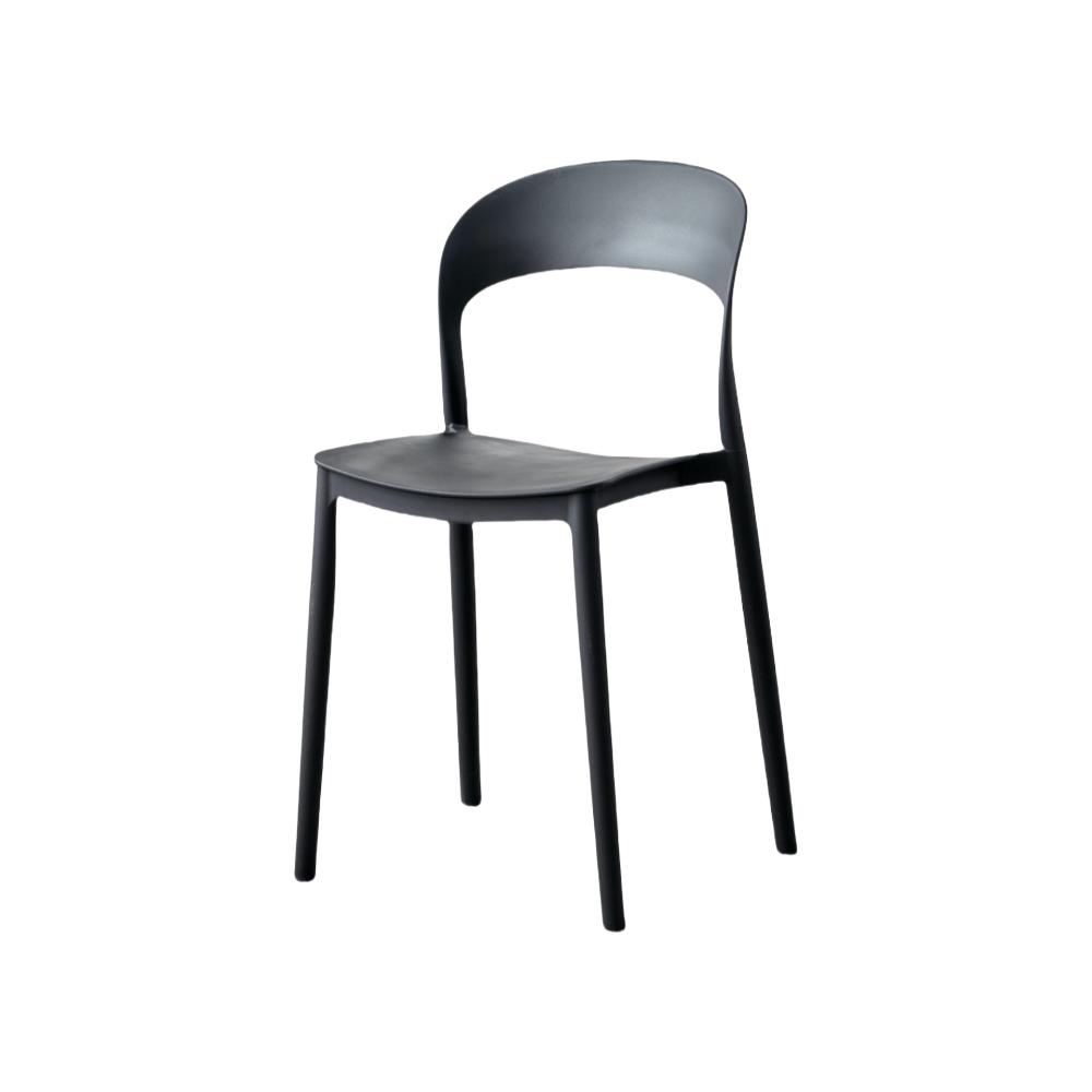 Silla Patrick negra en polipropileno con espaldar, vista frontal
