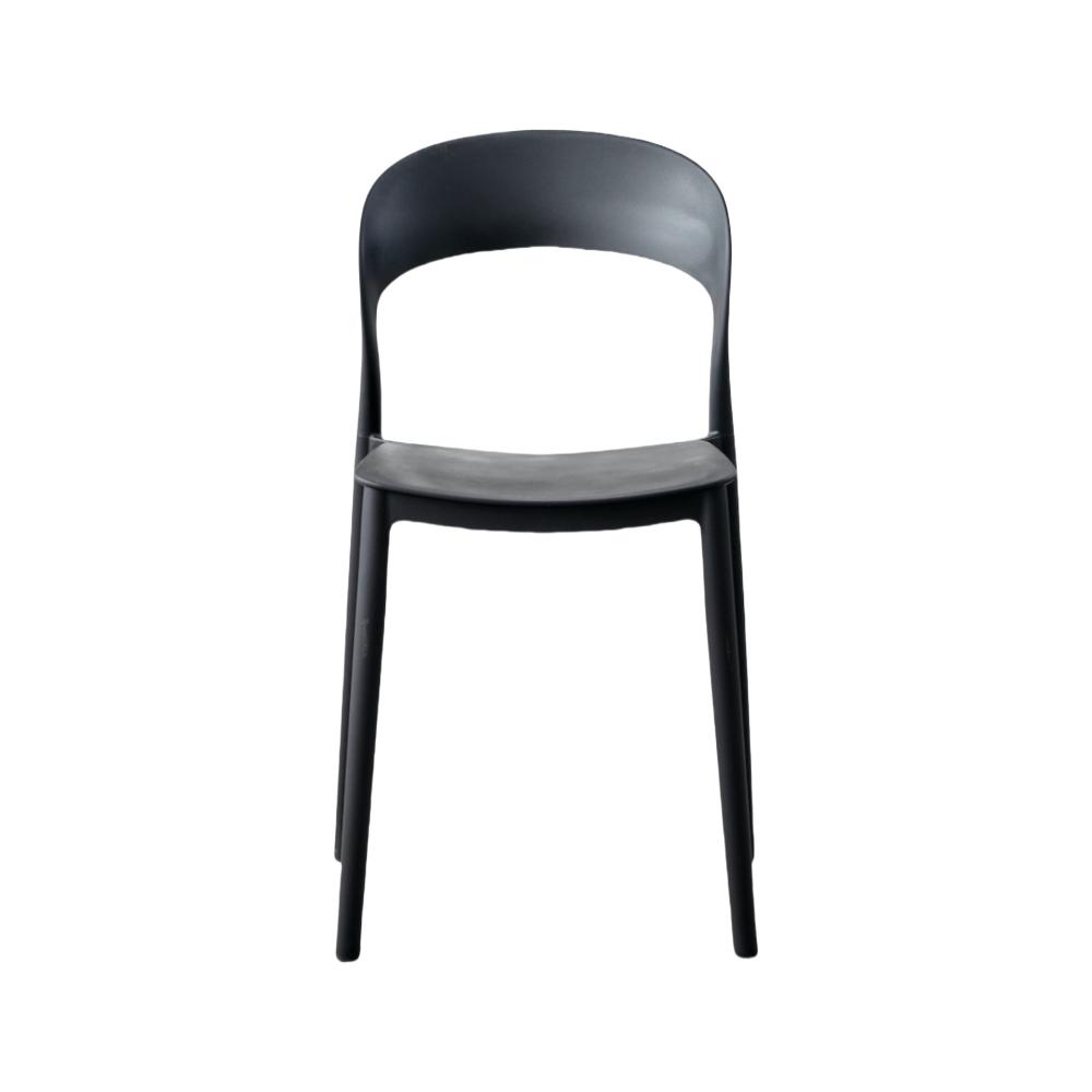 Silla Patrick negra en polipropileno con espaldar, vista lateral