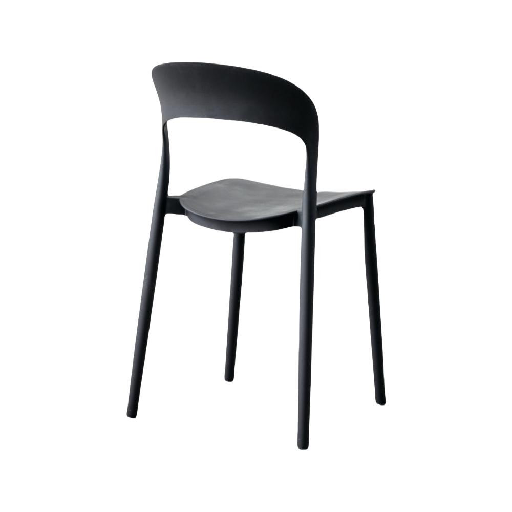 Silla Patrick negra en polipropileno con espaldar, vista posterior