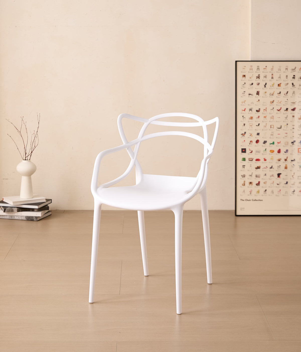Silla Palermo, Color Blanco, con Espaldar y Diseño Moderno, vista lateral