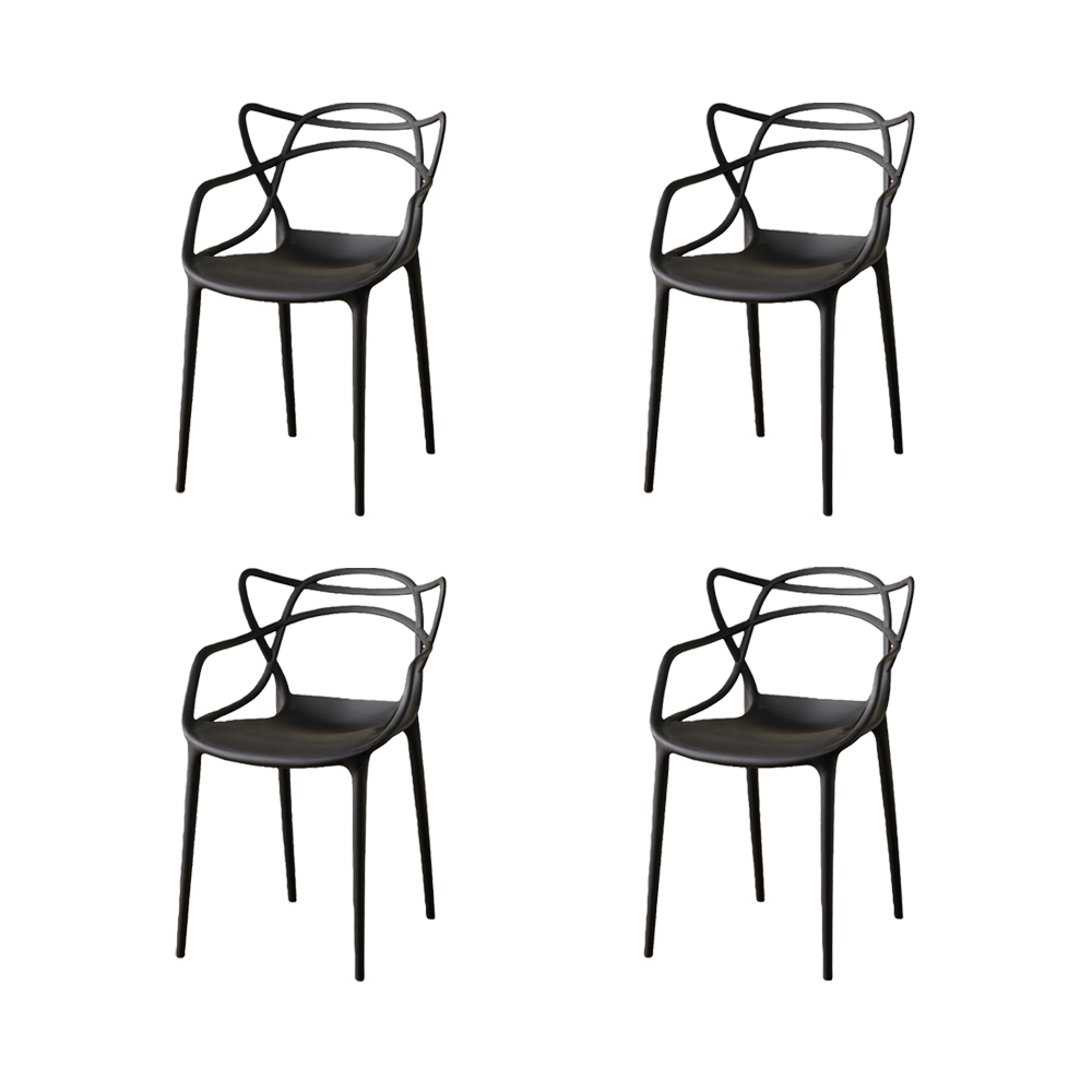 Set de 4 Sillas Palermo, Color Negro, con Espaldar y Diseño Moderno
