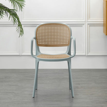 Set de 4 Sillas con Brazos Nest, Color Azul Claro y Beige, con Espaldar y Asiento en Rejilla