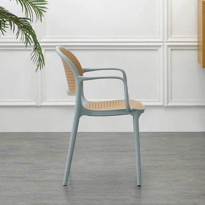 Set de 4 Sillas con Brazos Nest, Color Azul Claro y Beige, con Espaldar y Asiento en Rejilla